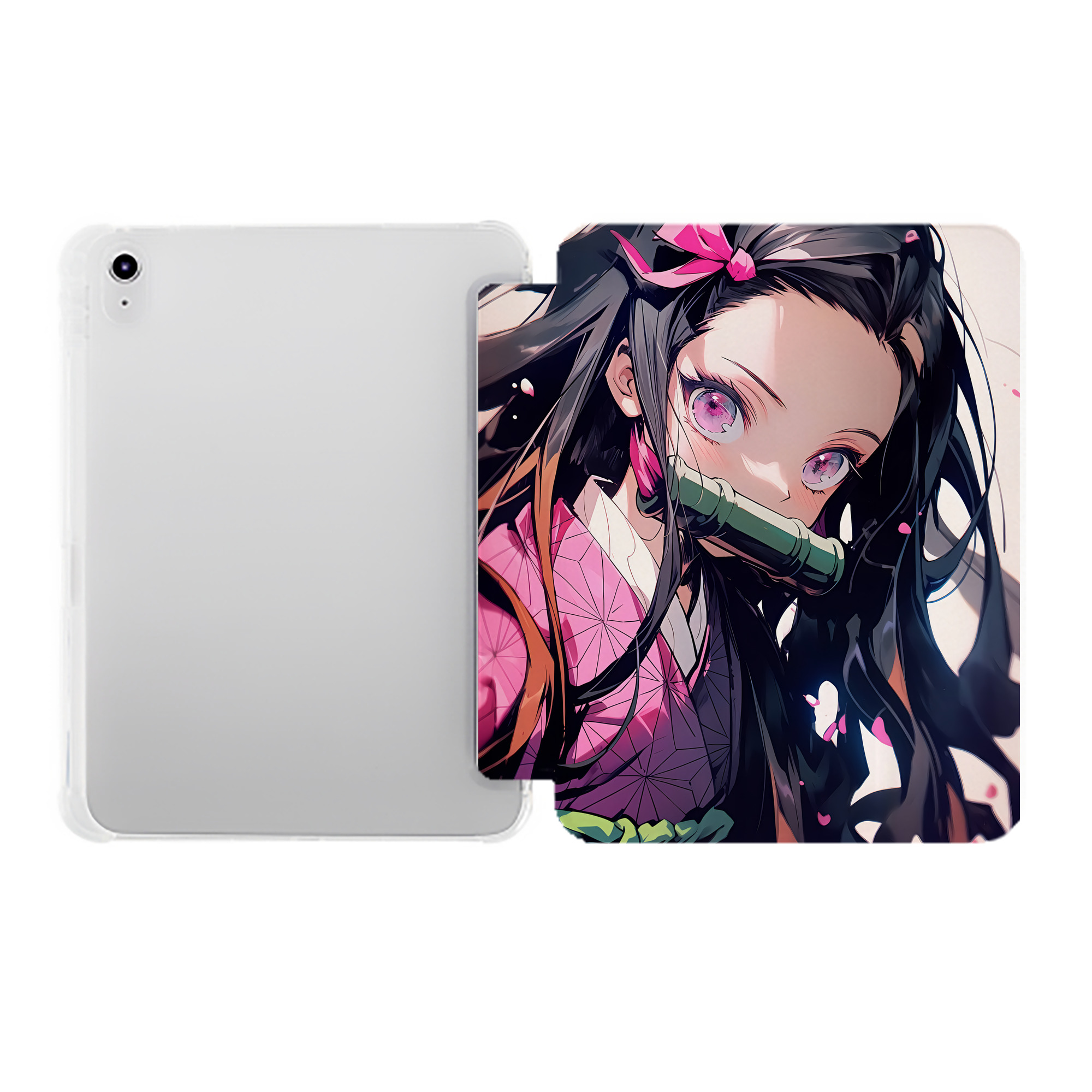（画像用） 鬼滅の刃（きめつのやいば）竈門 禰󠄀豆子／かまど ねずこ Kamado Nezuko IPad ケース ペン収納付き 三つ折りスタンド PUレザー×シリコン 対応機種9.5/10.5/10.9インチ